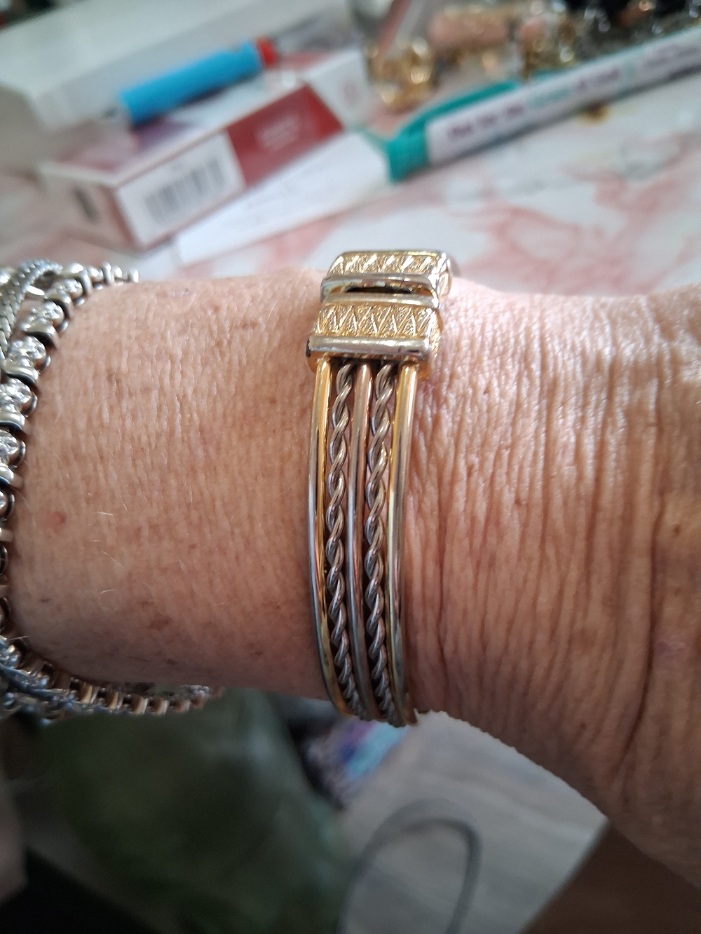 Source Unknown Two-Tone Gold and Silver Braided Bracelet